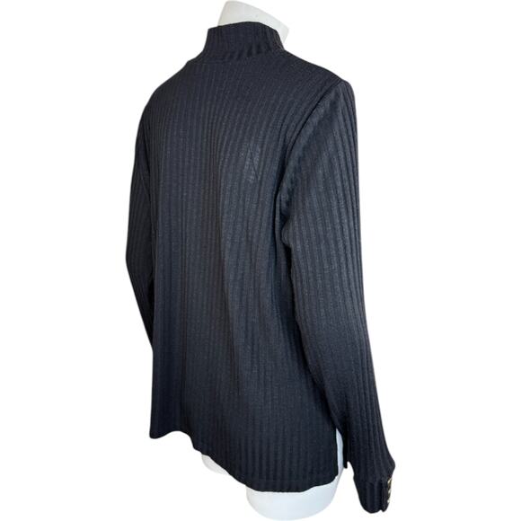 Susan Graver Rib Knit Mock Neck Long Sleeve Top with Button Detail Black Large - Picture 6 of 11